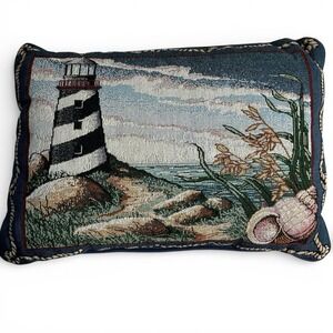 Woven Light House Ropes Sea Shore Blue Tapestry Pillow 17" x 12" Nautical Beach